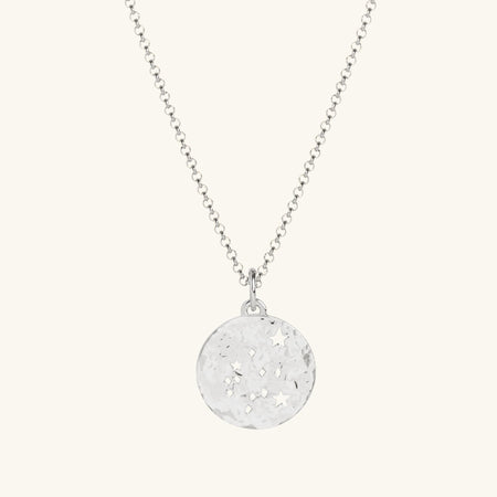 Aquarius Zodiac Necklace Hammered Silver